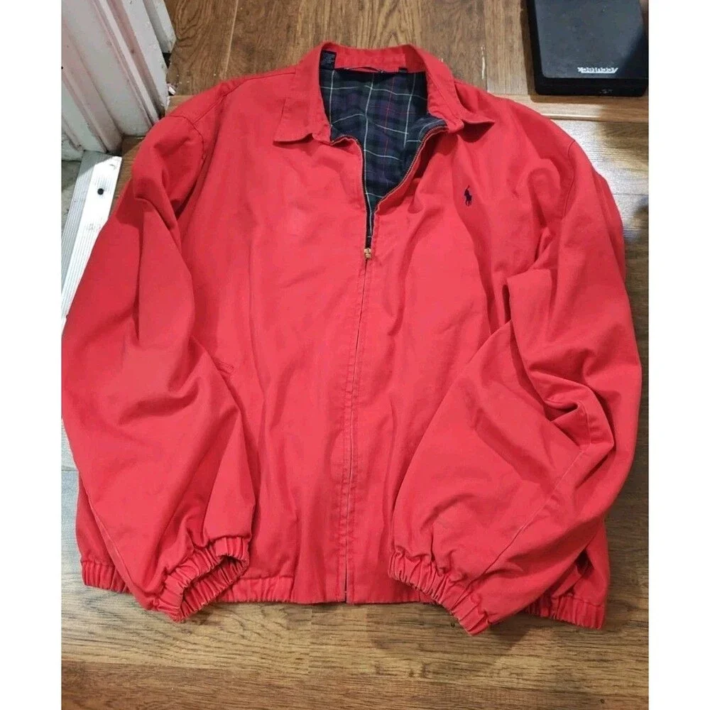 Ralph Lauren Polo Harrington Bomber Jacket Tartan Plaid Lined Men's 2XL Red